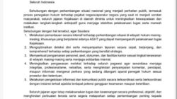 Beredar Surat Rahasia Kejagung: Perintahkan Jajaran Tingkatkan Kewaspadaan Terkait Perkembangan Situasi Nasional